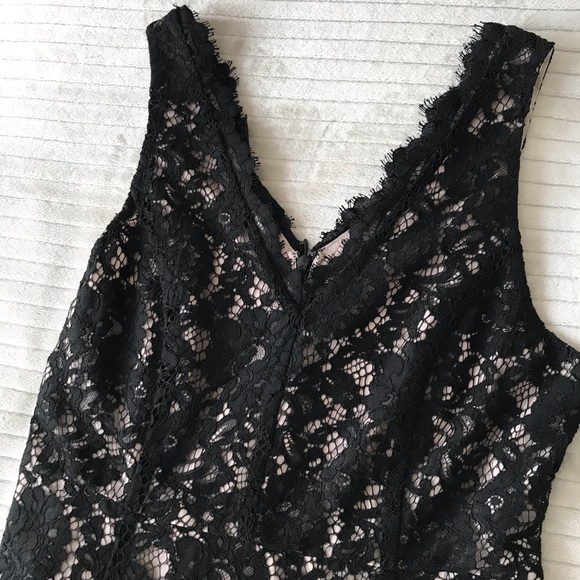 Loft Black and Nude Lace A-line V-neck Dress - Picture 5 of 7